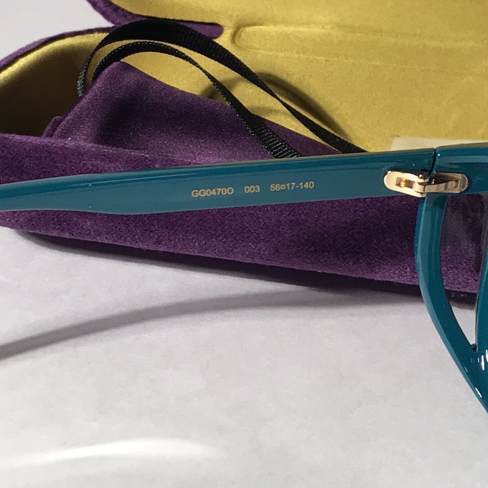 New Authentic Gucci GG0470O 003 Women’s Teal Cat-Eye Eyeglasses - Picture 10 of 13